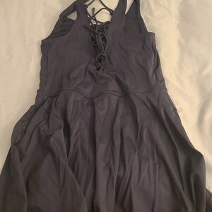 Blsck Sleeveless Workout Dress with Lace-Up Bqck